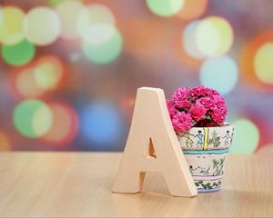 Preview wallpaper vase, letter, flowers, glare