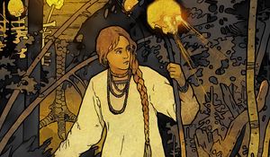 Preview wallpaper vasilisa the beautiful, ivan bilibin, forest, house, art