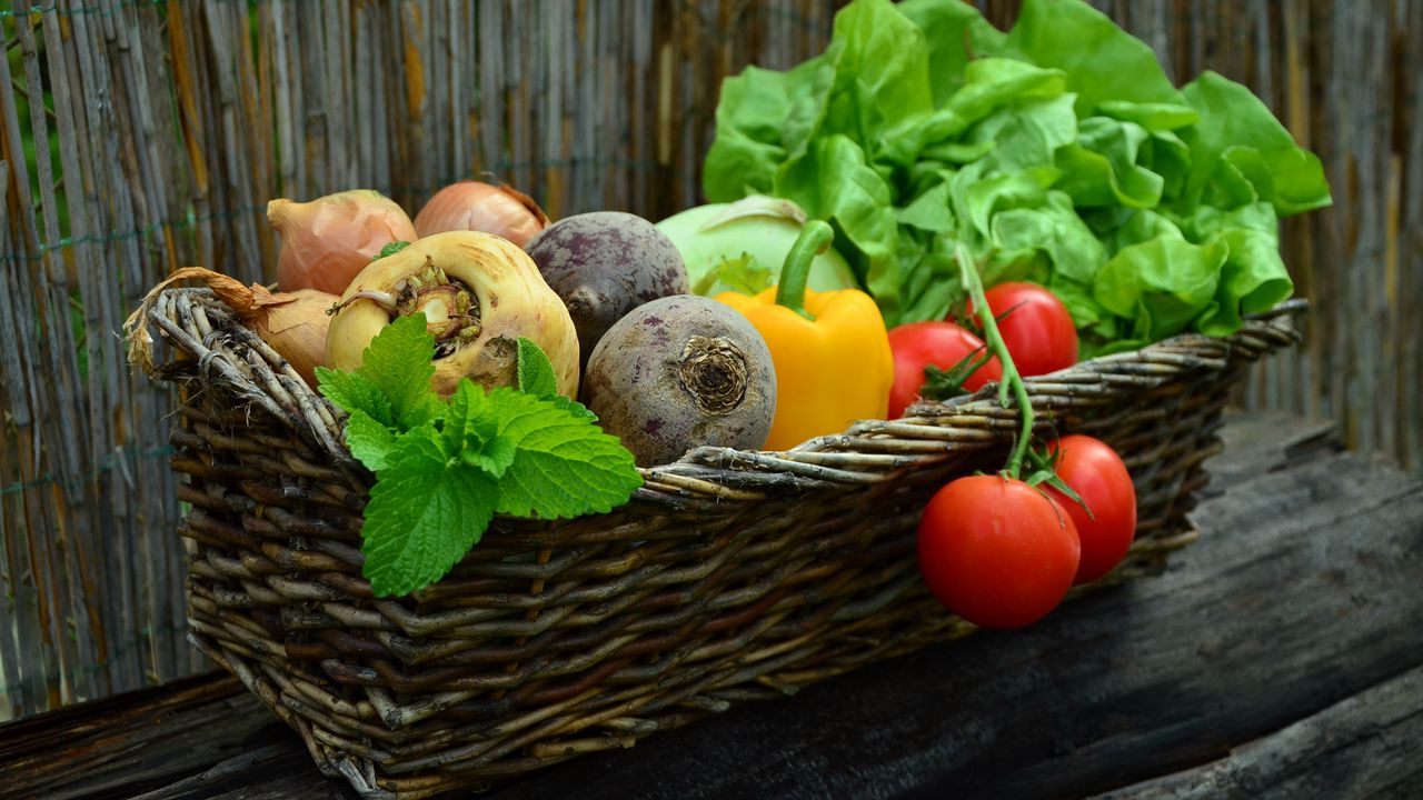 Wallpaper vegetables, basket, beet, radish, parsley
