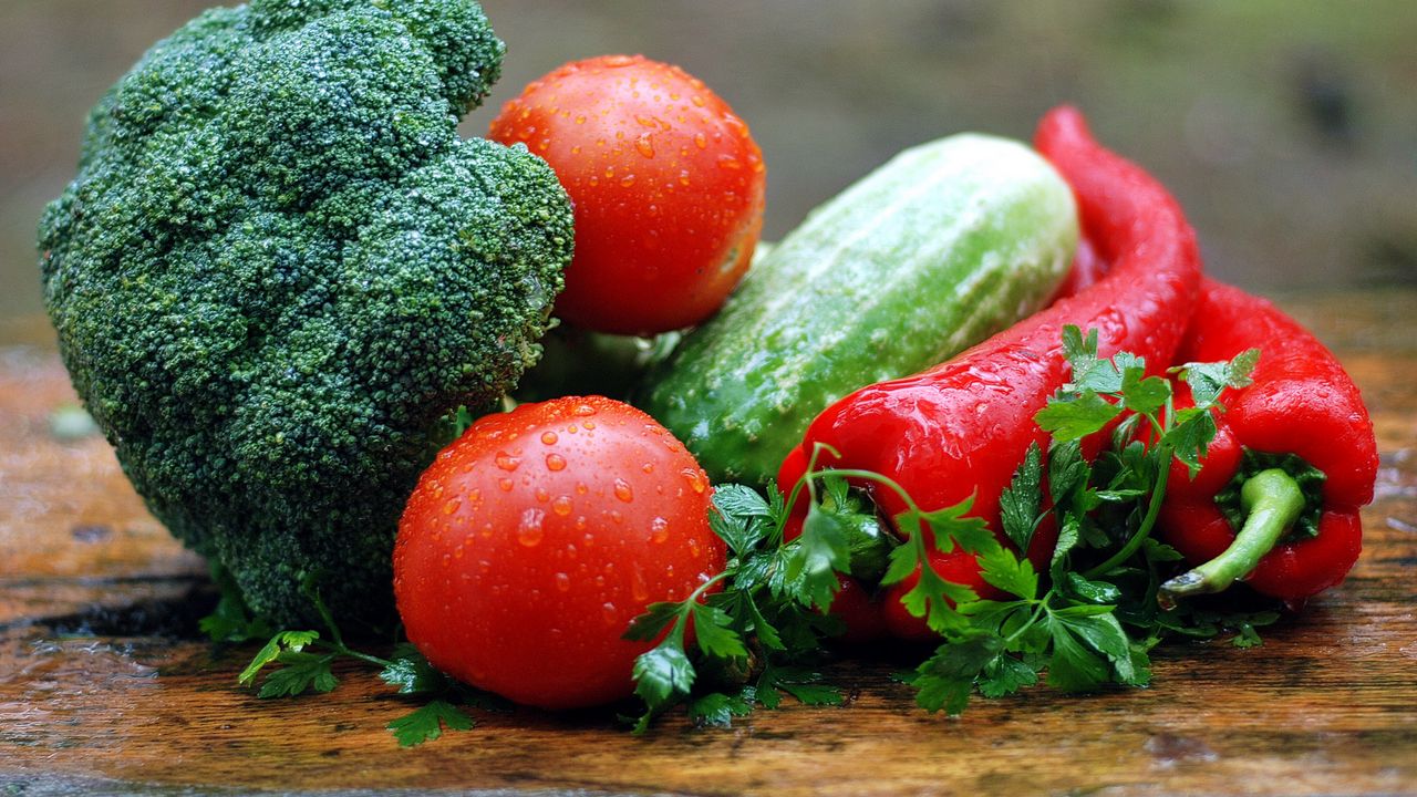Wallpaper vegetables, tomatoes, broccoli, cucumber, sweet pepper, parsley