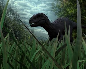 Preview wallpaper velociraptor, dinosaur, grass, art