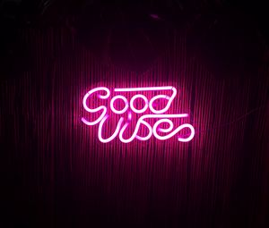 Preview wallpaper vibe, positive, words, neon, light, pink