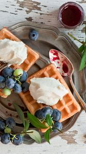 Preview wallpaper viennese wafers, waffles, dessert, blueberry, berries