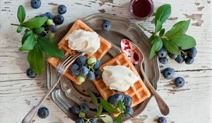 Preview wallpaper viennese wafers, waffles, dessert, blueberry, berries