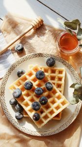 Preview wallpaper viennese waffles, blueberries, berries, honey