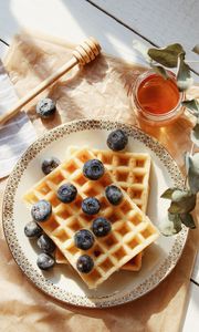 Preview wallpaper viennese waffles, blueberries, berries, honey