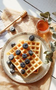 Preview wallpaper viennese waffles, blueberries, berries, honey