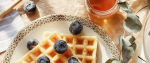 Preview wallpaper viennese waffles, blueberries, berries, honey