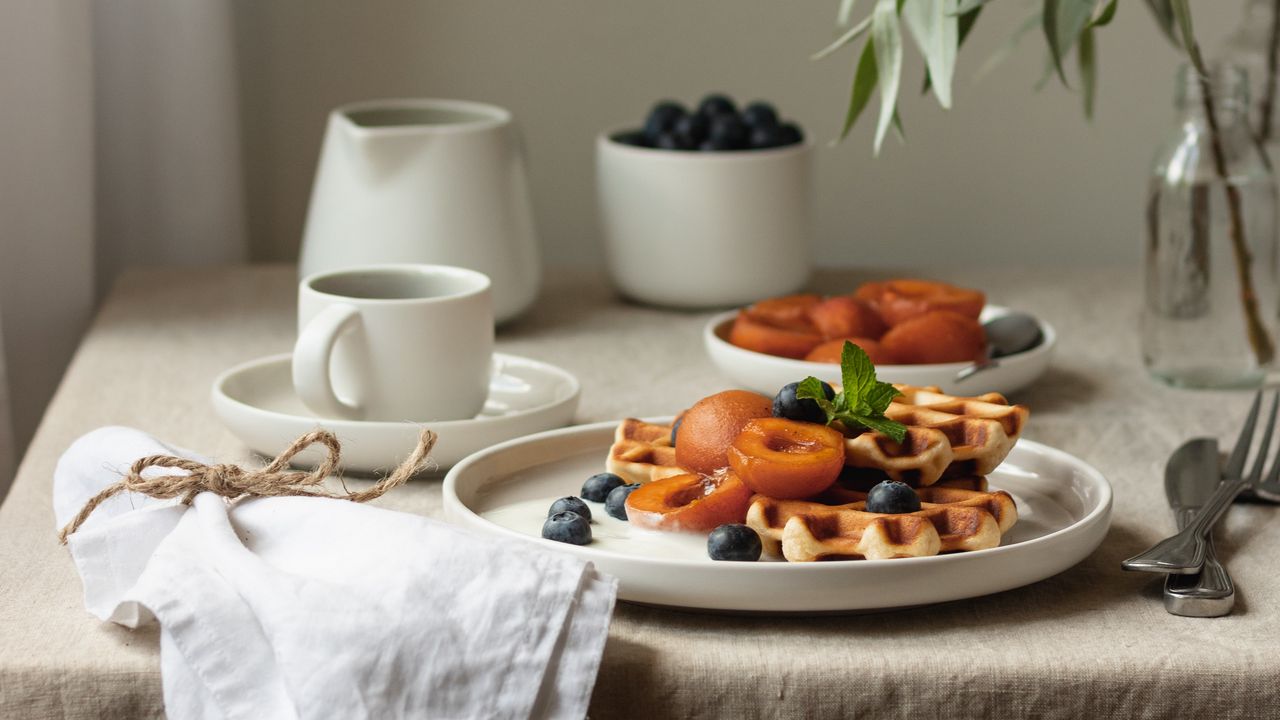 Wallpaper viennese waffles, waffles, fruits, dishes, cloth