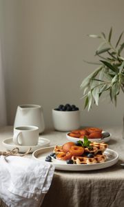 Preview wallpaper viennese waffles, waffles, fruits, dishes, cloth