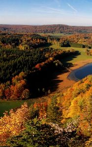 Preview wallpaper view from above, summer, trees, river, autumn