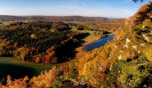 Preview wallpaper view from above, summer, trees, river, autumn