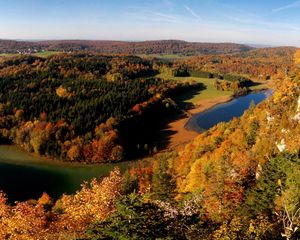 Preview wallpaper view from above, summer, trees, river, autumn