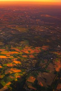 Preview wallpaper village, aerial view, landscape, sunset, dawn