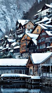 Preview wallpaper village, buildings, snow, nature, winter