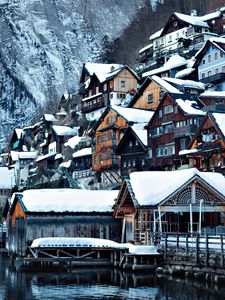 Preview wallpaper village, buildings, snow, nature, winter