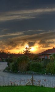 Preview wallpaper village, clouds, home, yards