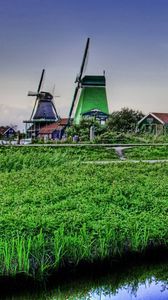 Preview wallpaper village, herbs, mill, sky, hdr