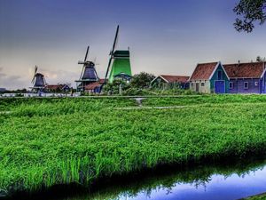 Preview wallpaper village, herbs, mill, sky, hdr