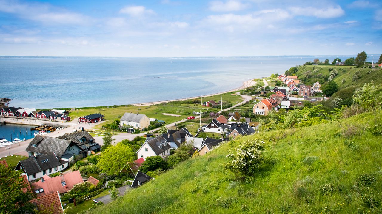 Wallpaper village, houses, coast, sea, landscape