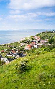 Preview wallpaper village, houses, coast, sea, landscape