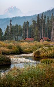 Preview wallpaper village, houses, forest, landscape, nature