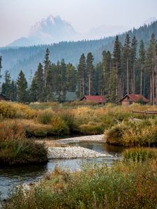 Preview wallpaper village, houses, forest, landscape, nature