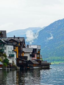 Preview wallpaper village, houses, lake, mountains, landscape