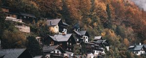 Preview wallpaper village, houses, mountain, slope, trees