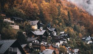 Preview wallpaper village, houses, mountain, slope, trees