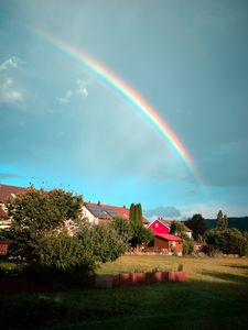 Preview wallpaper village, houses, trees, rainbow, nature