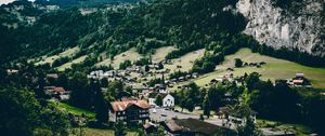 Preview wallpaper village, mountains, view from above, lauterbrunnen, switzerland