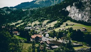 Preview wallpaper village, mountains, view from above, lauterbrunnen, switzerland