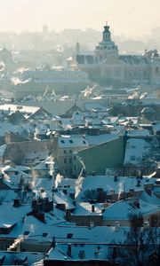 Preview wallpaper vilnius, lithuania, urban landscape, roof, smoke, panorama