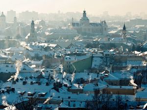 Preview wallpaper vilnius, lithuania, urban landscape, roof, smoke, panorama