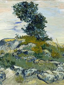 Preview wallpaper vincent van gogh, rocks with oak tree, the rocks, landscape, canvas, oil