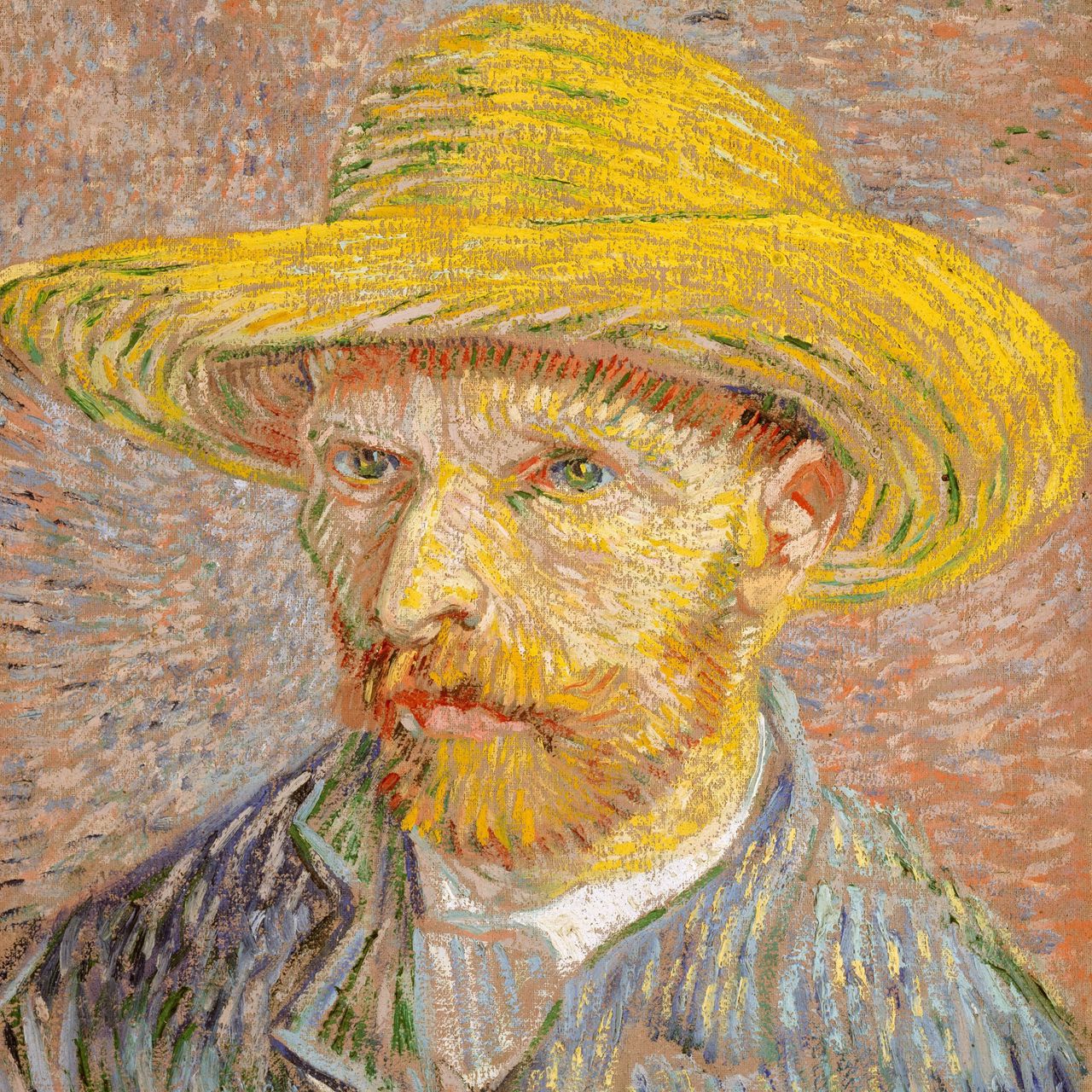1280x1280 Wallpaper vincent van gogh, self-portrait with a straw hat, portrait, artist
