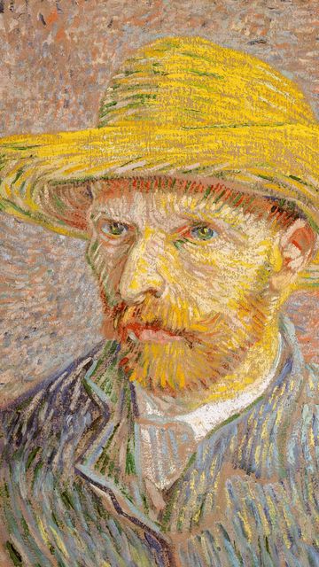 360x640 Wallpaper vincent van gogh, self-portrait with a straw hat, portrait, artist