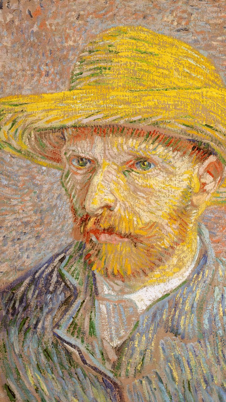 720x1280 Wallpaper vincent van gogh, self-portrait with a straw hat, portrait, artist