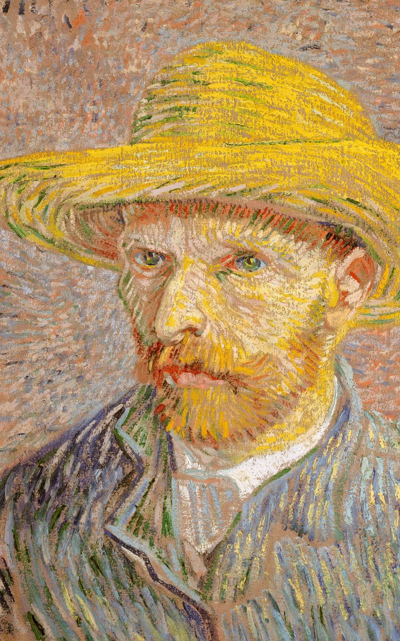 800x1280 Wallpaper vincent van gogh, self-portrait with a straw hat, portrait, artist