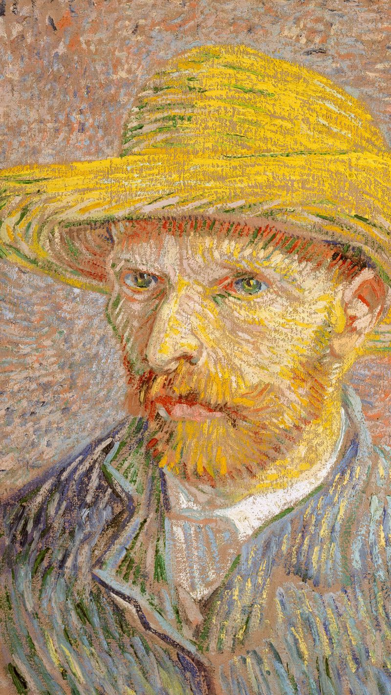 800x1420 Wallpaper vincent van gogh, self-portrait with a straw hat, portrait, artist