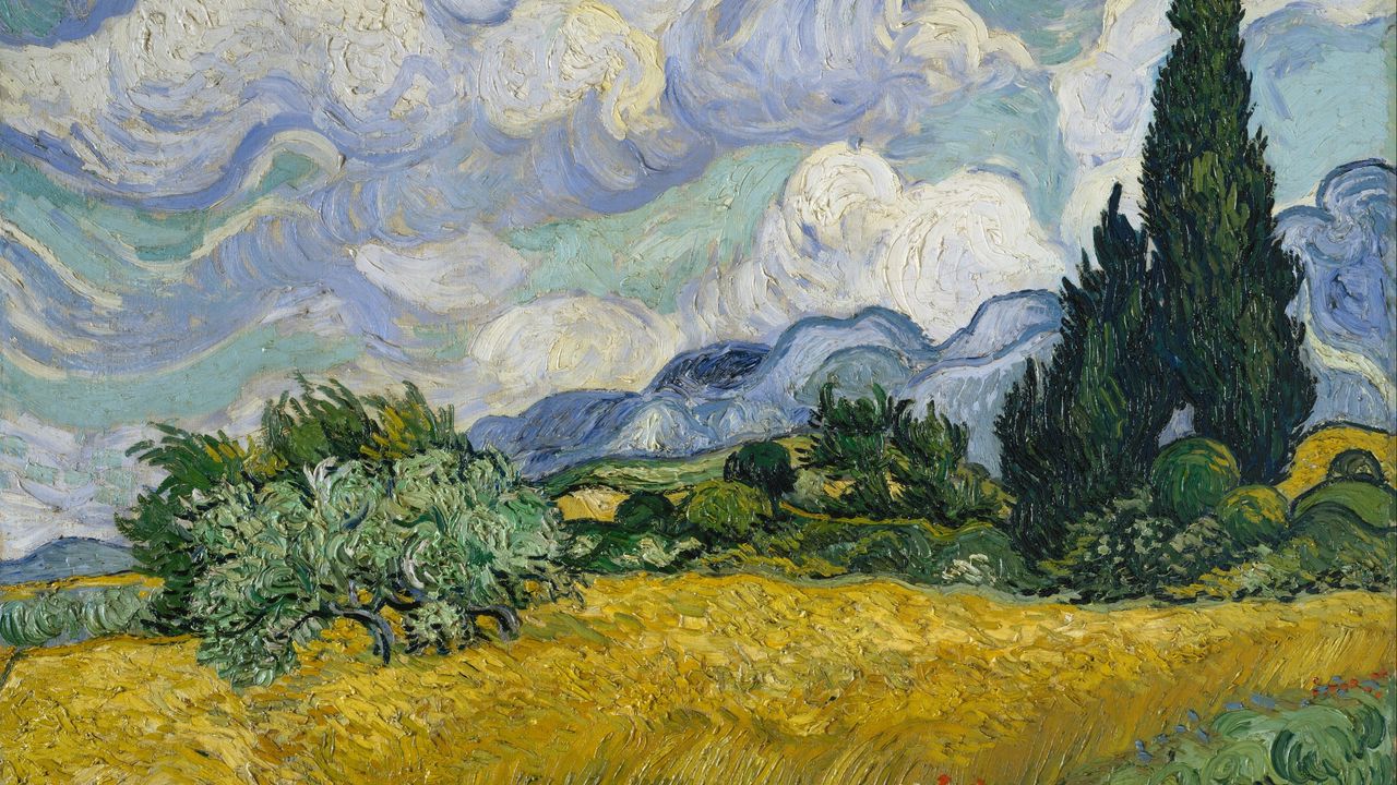 Wallpaper vincent van gogh, wheat field with cypresses, wheat fields, oil, canvas