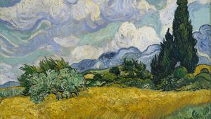 Preview wallpaper vincent van gogh, wheat field with cypresses, wheat fields, oil, canvas