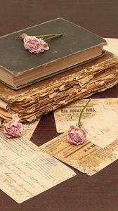 Preview wallpaper vintage, books, old, flowers, roses, candles, candle holders, letters, cards, paper, table