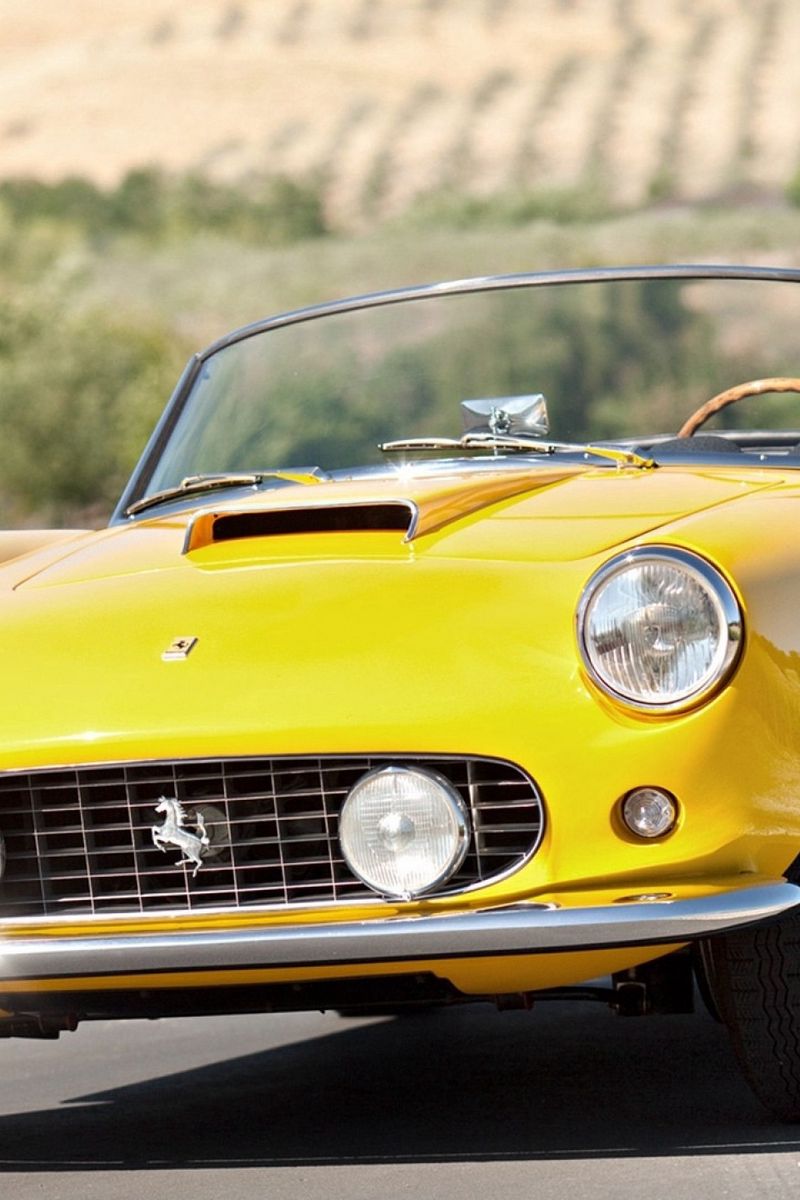 Download wallpaper 800x1200 vintage, ferrari, convertible, yellow iphone  4s/4 for parallax hd background