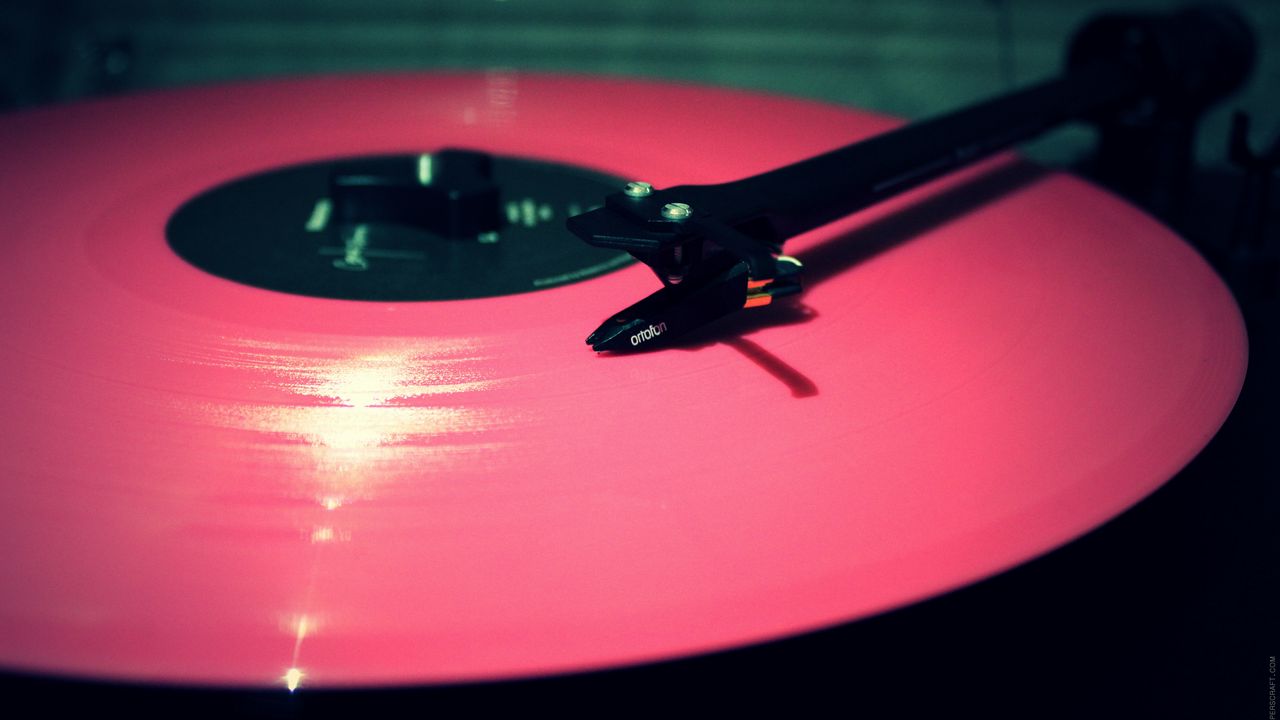 Wallpaper vinyl, record, pink, needle, player