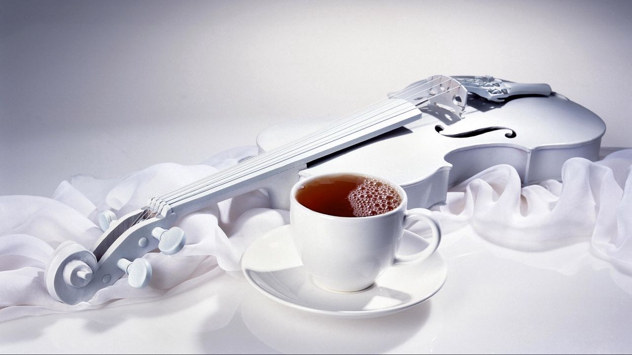 Wallpaper violin, tea, cup, drink, cloth, silk