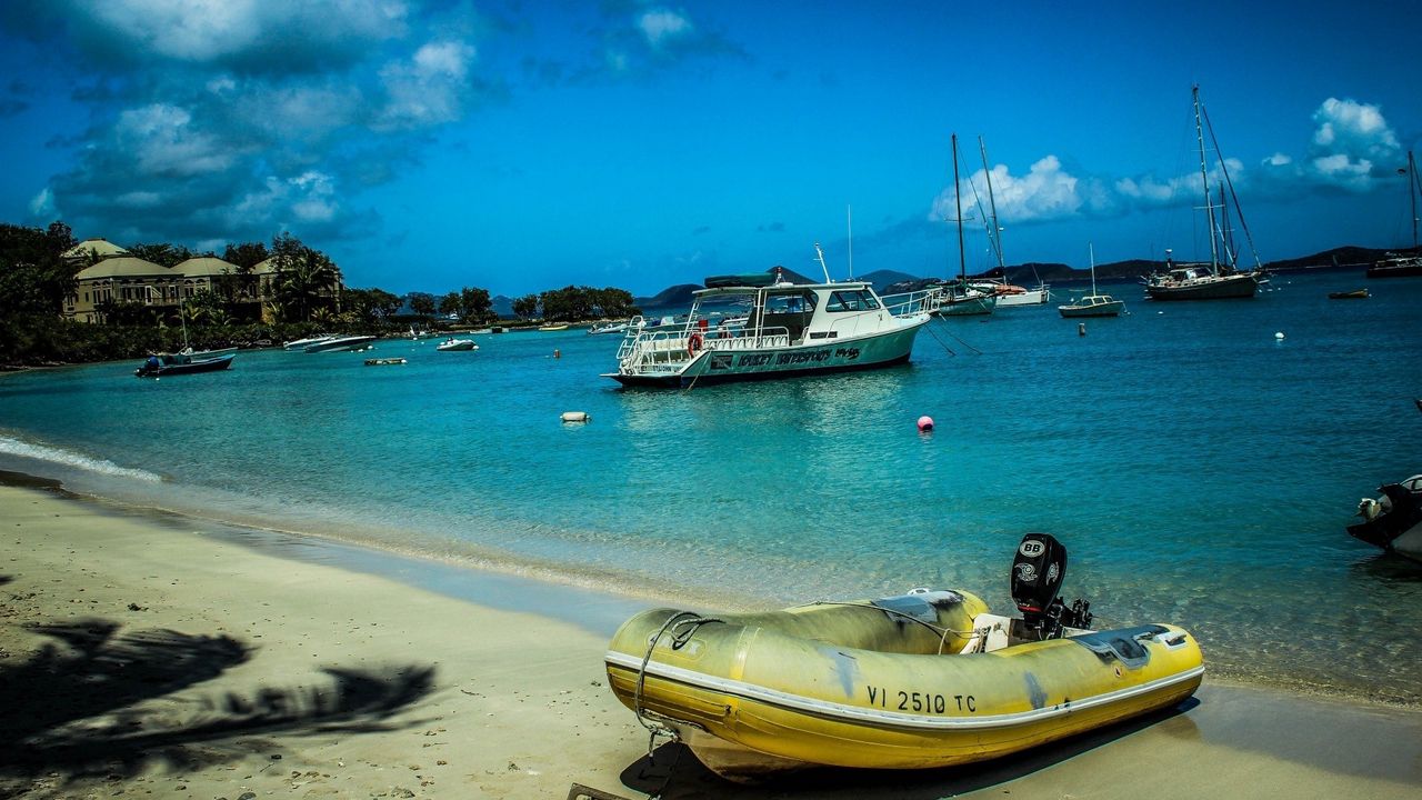 Wallpaper virgin islands, beach, boat, sand