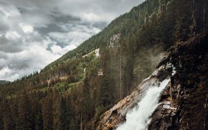 Preview wallpaper водопад, гора, склон, деревья, пейзаж