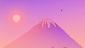 Preview wallpaper volcano, buildings, city, spruce, vector, art